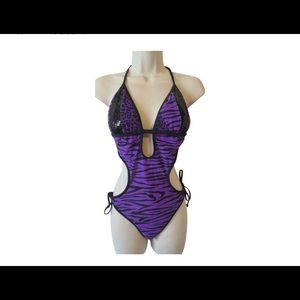 Guess Collection Purple Black Sequin One-piece Bathing Suit